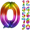 Pikkukuva 1 / 5: XJ-Syntymäpäivä Numero Ilmapallo 40 tuuman Suuret Numero Ilmapallot, Sateenkaari Numero 0 Ilmapallo Syntymäpäiväkoristeisiin (Numero 0)