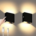 Miniatyrbilde 1 av 5: 2 stk. Dimbar Vegglamper, Oppladbare Vegglamper Touch Opp og Ned W