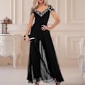 Miniatyrbilde 2 av 4: Dame Jumpsuits Elegant Dame Wide Leg Jumpsuit med V-hals Mesh Patchwork for Fester Arbeid eller Ball Dame Party Jumpsuit