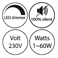Miniatyrbillede 4 af 4: LED lysdæmper (ledning) - 1 til 60 W - Trinløs variabel intensitet - Kompatibel med glødepærer - On/Off - Spænding 220 til 230 V - Ledningsdæmper - T