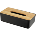 Miniatyrbillede 1 af 5: Servietboks, til kosmetiske servietter eller lommetørklæder i standardbokse, plastik, bambuslåg, nem fjernelse, 24,5 x 9 x 12,5 cm, sort/natur