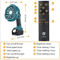 Miniatyrbillede 3 af 4: Ledningsfri ventilatorer til Makita - Industriel USB gulvventilator med LED-lys - Kompatibel med Makita 14.4-20V Li-Ion batteri - Fjernbetjening - 3 tilstande - Timer