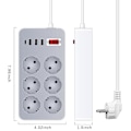 Miniatyrbillede 5 af 5: XJ-Smart stikdåse med 4 porte 3 USB A 1 USB C 6 Multiple stik Overspændingsbeskyttelse 1,2 m kabel