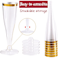Miniatyrbillede 2 af 5: 50 stk Champagneglas med guldkant 150ml, Genanvendelige champagneglas med fod til havebryllupper, dagsfester, babyshowers (5 x 17cm)