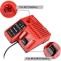Miniatyrbillede 2 af 4: M12-18C Hurtiglader Erstatning for Milwaukee M12 M14 M18 12V-18V Lithium-ION Batteri 48-11-1840 48-11-1850 48-11-2401 48-11-1890 48-59-1812 48-11-