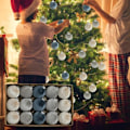 Miniatyrbilde 4 av 4: 15 Julekuler (Grønn/Blå), 8 cm Fløyelskuler i Gaveeske Flokkede Dekorative Julekuler med Hengering for Juledekorasjon