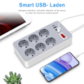 Miniatyrbillede 2 af 5: XJ-Smart stikdåse med 4 porte 3 USB A 1 USB C 6 Multiple stik Overspændingsbeskyttelse 1,2 m kabel