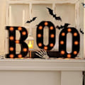 Miniatyrbilde 1 av 4: Halloween-dekorasjoner - 3 LED-lysende bokstaver «BOO» - Halloween-dekorasjon for kjøkkenbord, peis, innendørsfest