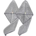 2-pack snabbtorkande mikrofiberhandduk för hår, hårtorkande handduk, grå/randig grå
