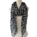 #Black and white leopard print silk scarf, printed scarf 180*90cm#