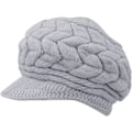 Miniatyrbilde 1 av 4: Vinterstrikket lue med brem for kvinner, svart, hvit, grå, elegant beanie med varm fleecefôr 2