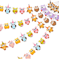 Miniatyrbillede 1 af 7: 4 stk. Ugle Fødselsdagsbannere Farverige Ugle Flagbannere Ugle Print Bunting Banner Ugle Tema Party Dekorationer til Babyshower Fødselsdagsfest Tilbehør