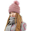 Miniatyrbilde 2 av 6: Hatt for kvinner, myk vinterlue, varm fleecefôret lue, strikket ullhatt med kunstig pels-pompom 3