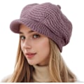 Miniatyrbillede 1 af 6: Damer Vinterhatte - Varmt Strikket Visirhat Damer Fleeceforet Varmt Fleece Spids Beret 7