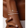 Miniatyrbillede 4 af 5: 3 stk. Hvidguld Initial Armbånd til Kvinder Fint 14K Guld Armbånd Stak Brev Lænke Charm A-Z Monogram Armbånd Anti-Misfarvning Smykker