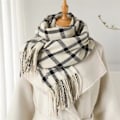 Miniatyrbillede 1 af 7: 2024 Vinter Kvinder Plaid Faux Cashmere Sjal Tyk Varmt Cashmere Sjal Wraps Med Kvaster 1