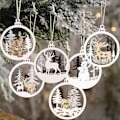 Miniatyrbild 1 av 6: Vinterland Ornament för Julgran - 6-pack Julgranspynt i Trä för Vinterjul