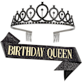 Miniatyrbillede 1 af 6: Fødselsdagskroner til kvinder Fødselsdagsdronning Sash & Rhinestone Tiara Sæt Fødselsdagstiaraer og Sash til kvinder