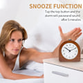 Miniatyrbild 5 av 6: Mörk Trä, Batteridriven Morgonväckarklocka Snooze-Funktion Luminous Resa Trä Väckarklocka Tyst Icke-Tickande Analog Väckarklocka Händer Stigande S