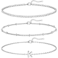 Miniatyrbillede 1 af 5: 3 stk. Hvidguld Initial Armbånd til Kvinder Fint 14K Guld Armbånd Stak Brev Lænke Charm A-Z Monogram Armbånd Anti-Misfarvning Smykker