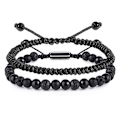 Miniatyrbild 1 av 6: Svarta Pärl armband för Män Pojkar - 6mm Obsidian Onyx Lava Pärlor Armband Set för Par - Julgåvor Födelsedagspresenter