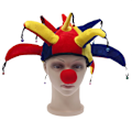 Miniatyrbild 1 av 6: Maskerad dansdräkt rekvisita vuxen huvudbonader Barnens dag prestanda huvudbonader clown hatt set (hatt+röd näsdekoration)