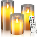 Pikkukuva 1 / 5: 3 kpl paristokäyttöisiä välkkyviä liekittömiä kynttilöitä (D: 3" x K: 4" 5" 6") LED-kynttilät, jotka on valmistettu kaukosäätimellä ja 24 tunnin ajastimella (harmaa)