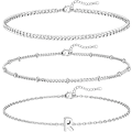 Miniatyrbillede 1 af 5: 3 stk. Hvidguld Initial Armbånd til Kvinder Fint 14K Guld Armbånd Stak Brev Lænke Charm A-Z Monogram Armbånd Anti-Misfarvning Smykker