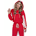 Miniatyrbillede 1 af 5: Dame Colorblock Tracksuit Sæt med Hættetrøje Joggingbukser Sportsdragt Red S