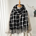 Miniatyrbillede 6 af 7: 2024 Vinter Kvinder Plaid Faux Cashmere Sjal Tyk Varmt Cashmere Sjal Wraps Med Kvaster 1
