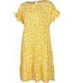 Miniatyrbillede 4 af 4: Kvindes Rufflet Boho Blomster Polka Dot Babydoll Løstsiddende Swing Casual Kort Mini Kjole (Gul, M)