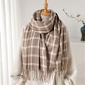 Miniatyrbillede 5 af 7: 2024 Vinter Kvinder Plaid Faux Cashmere Sjal Tyk Varmt Cashmere Sjal Wraps Med Kvaster 1