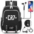 Miniatyrbilde 5 av 5: Cr7 Nylon Vanntett Student Bag Tenåring Trykk Skoleveske Usb Lading Lytt Til Musikk Ryggsekk Bærbar Ryggsekk