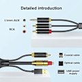 Miniatyrbilde 4 av 5: Digital til analog lydkonverteringskabel, digital Spdif/optisk og koaksial til analog L/r Rca lydkabel for //tv Black