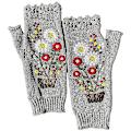 Miniatyrbillede 1 af 5: Stretchy blomsterbroderede håndvarmere fingerløse strikkede handsker Blød vante Gray