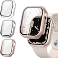 Pikkukuva 1 / 4: 3 kpl näytönsuojia, jotka ovat yhteensopivia Apple Watch Series 6/5/4/SE:n kanssa, karkaistua lasia, iskunkestävä kotelo iWatch 44mm 44mm musta, kirkas ja ruusukulta