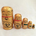 Miniatyrbilde 2 av 5: 5 stk/sett Nesting Dolls Håndmalte Hjemmedekorasjon Tre Lykkekatt Matryoshka Gave Til Butikk