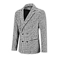 Miniatyrbillede 2 af 5: Herre Sort og Hvid Ternet Dobbeltradet 4 Knaps Slim Fit Casual Jakkesæt Jakke M