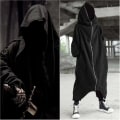 Miniatyrbillede 4 af 5: Unisex Langærmet Hættetrøje Nazgul Lang Frakke Lynlås Lukning Fleece Foret Lang Hoodie - Snngv 4XL
