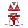 Miniatyrbilde 2 av 3: Kvinners Sexy Lingerie Blonder Ren BH Truser Undertøy Sett Nattøy Nattøy Wine Red XL