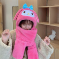 Miniatyrbillede 2 af 4: 3 i 1 Kawaii Kuromi Mymelody Cinnamoroll Plys Hat Med Halstørklæde Tegneserie Hue Vinter Jul Sød Kanin Hat Halstørklæde Og Handsker Gaver Til Kvinder Piger Rose Pink