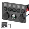 5-vägs LED-vippströmbrytarpanel med digital voltmeter, universell för husbil, bil, motorbåt, grön