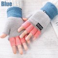 Miniatyrbillede 2 af 5: Varme vinterhandsker til kvinder Flip Handsker Fortykkelse Uldstrikkede Filt Handsker Fingerløse Handsker black1pc