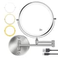 Wall Mounted Makeup Mirror with Lighting - 8 inch, 3x/10x Magnification, Dimmable with 3 Light Modes, 360° Rotatable Double-Sided Mirror Silver Silver 3X