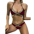 Pikkukuva 1 / 2: Naisten push-up-rintaliivit + alushousut bikinit uimapuku uima-asu ranta-asu Wine Red XL