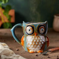 Miniatyrbillede 4 af 4: Sød ugle kaffekop kaffe te cyan sød ugle morgenkaffe keramisk kop (cyan)