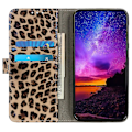 Miniatyrbild 2 av 5: Skyddande mobilskal med leopardmönster, magnetiskt spänne, läder, stativ och plånboksfunktion för Nokia G42