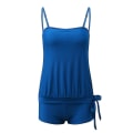 Miniatyrbild 2 av 5: Dam enfärgad baddräkt vadderad camisole toppar + shorts tankini set baddräkt Blue XL