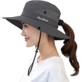 Miniatyrbilde 1 av 5: Dame Hestehale Solhatt UV-beskyttelse Foldbar Mesh Bred Bremskjerm Strand Fiskehatt Grey