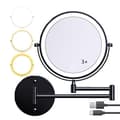 Wall-mounted makeup mirror with lighting - 8 inch, 3x/10x magnification, dimmable with 3 light modes, 360° rotatable double-sided mirror Black Black 3X